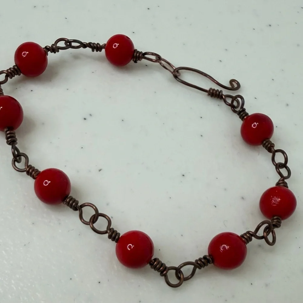 Handmade Beaded‎ Copper Wire Wrap Bracelet Anklet Hammered Boho Fairy Indie